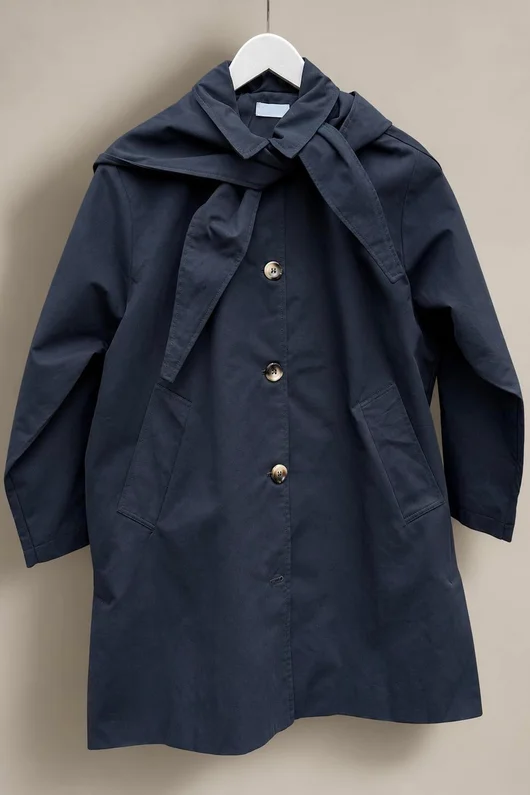 Dunbar Neckerchief Hood Gaberdine Coat Ink Navy